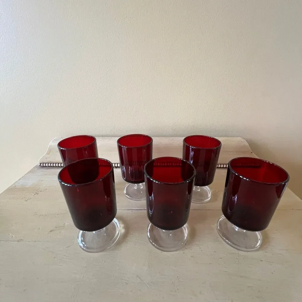 Set of 6 Luminarc Cavalier Ruby Red Cordial Glasses